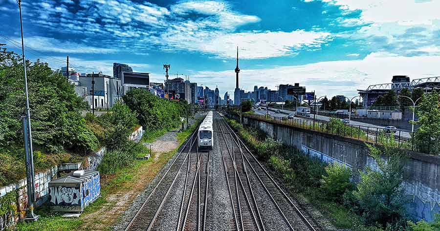 View of Toronto's skyline from a railway yard