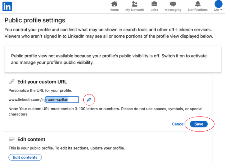 custom LinkedIn profile URL step 3