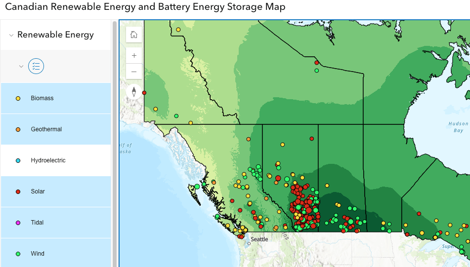 Alberta, Renewable Energy and Battery Energy Storage Map